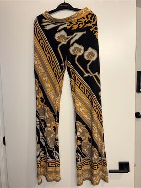 Marciano Black & Gold Patterned Wide-Leg Pants
